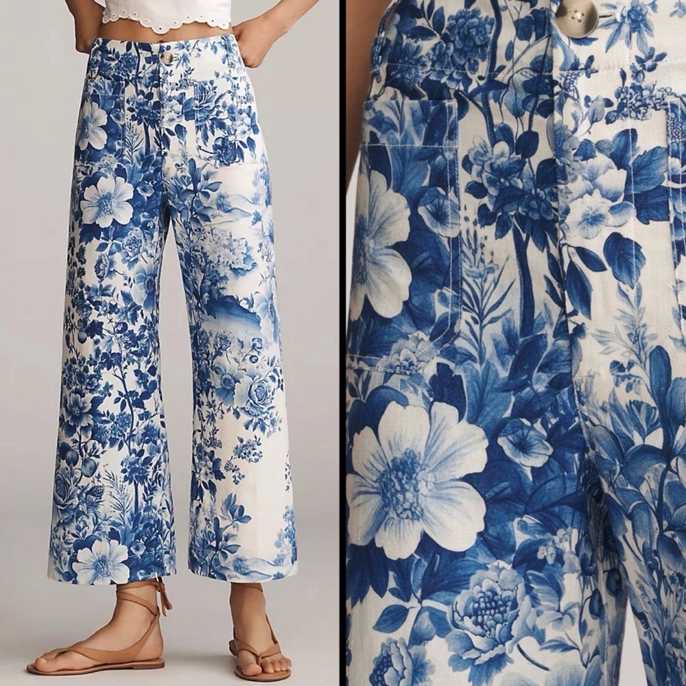 Maeve Blue Floral Wide Leg Pants - Picture 2 of 7